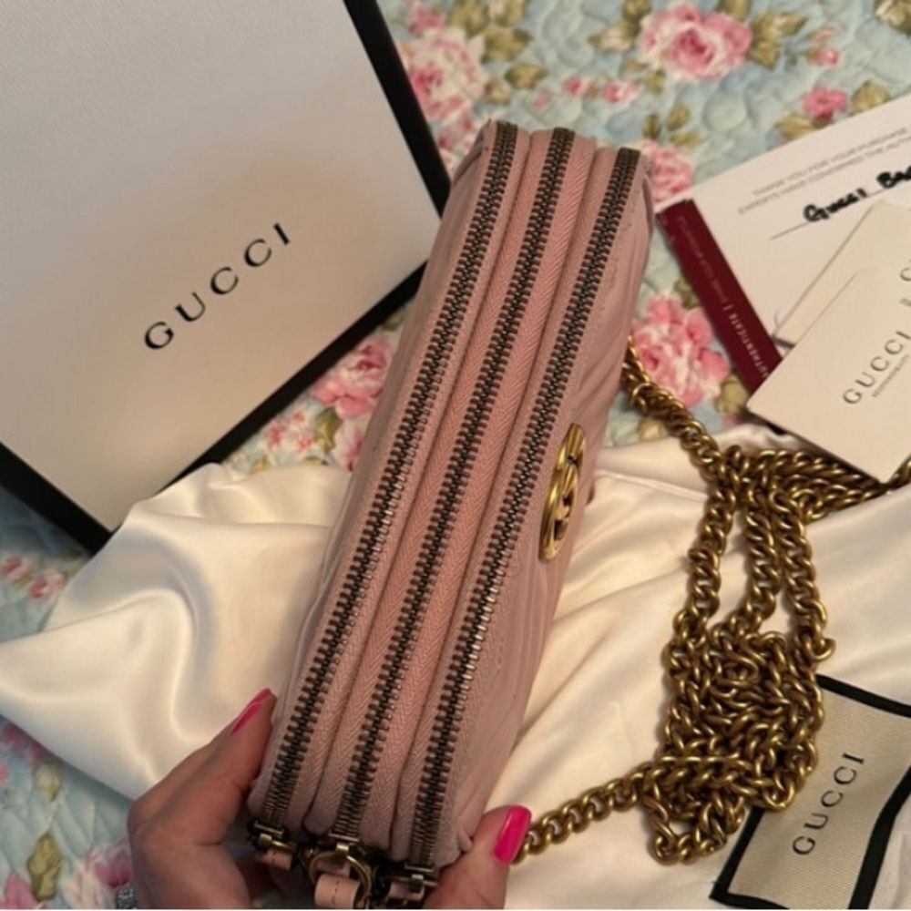 💎Gucci💎 Marmont *Triple Zip* Nude Blush Pink Camera Crossbody - Picture 2 of 11